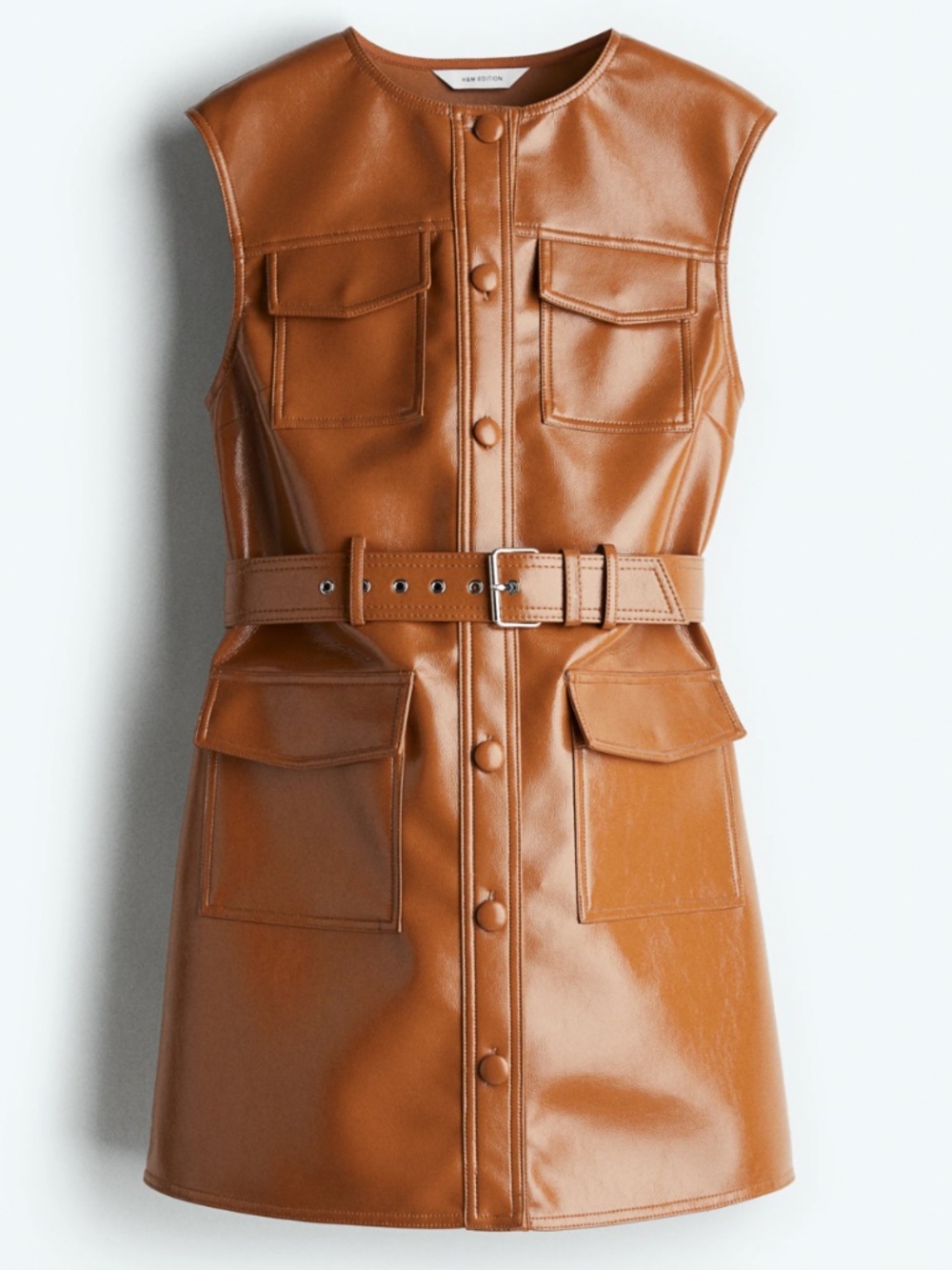H&M brown coated cargo dress faux-leather size Large